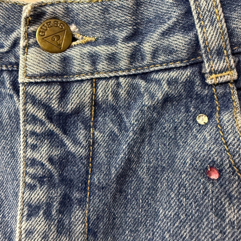 Vintage 1980s Guess Marciano Denim Mini Skirt Size 30 Sparkle Festival Frayed - Picture 5 of 9